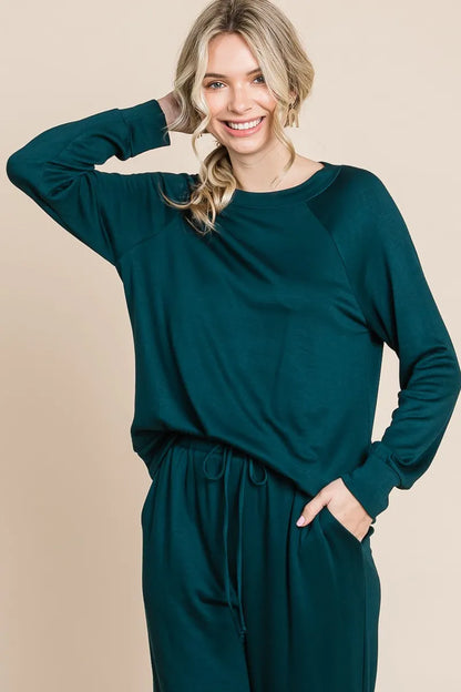 Super Lady Round Neck Raglan Sleeve Top and Drawstring Pants Lounge Set - Premium Sleepwear from Trendsi - Just $41.99! Shop now at Handbags Specialist Headquarter