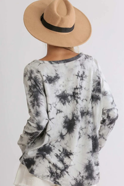 Umgee Full Size Tie Dye Round Neck Ribbed Button Front Top Plus Size - Premium Dresses from Trendsi - Just $29.99! Shop now at Handbags Specialist Headquarter