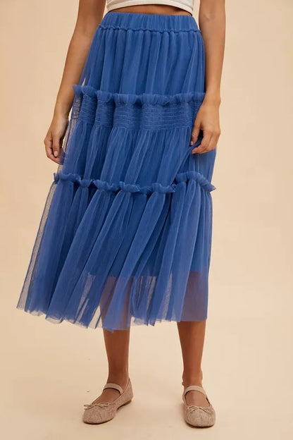 Annie Wear Tulle Tiered Midi Skirt - Premium Skirts from Trendsi - Just $50.99! Shop now at Handbags Specialist Headquarter