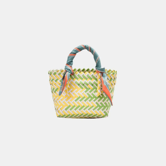 Contrast Woven Handbag with Ribbon - Premium Tote Bag from Trendsi - Just $39.99! Shop now at Handbags Specialist Headquarter