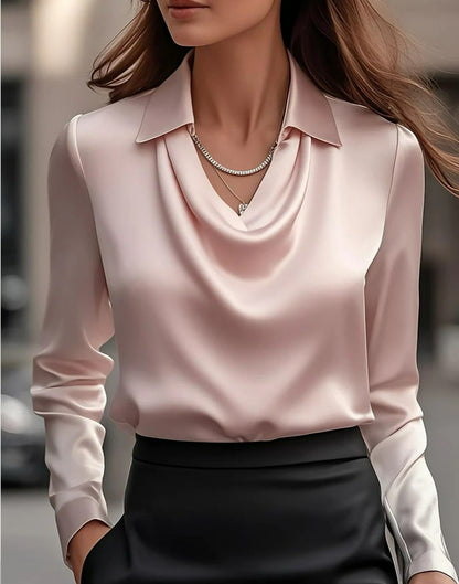 Satin Elegance: Women's Swing Collar Blouse