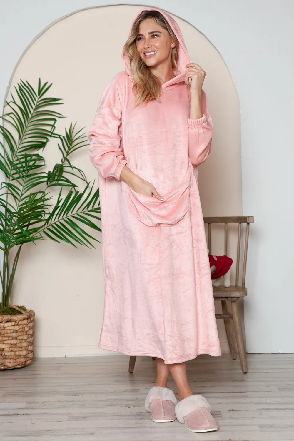 Double Take Full Size Pocketed Hooded Midi Lounge Dress - Premium Sleepwear from Trendsi - Just $44.66! Shop now at Handbags Specialist Headquarter