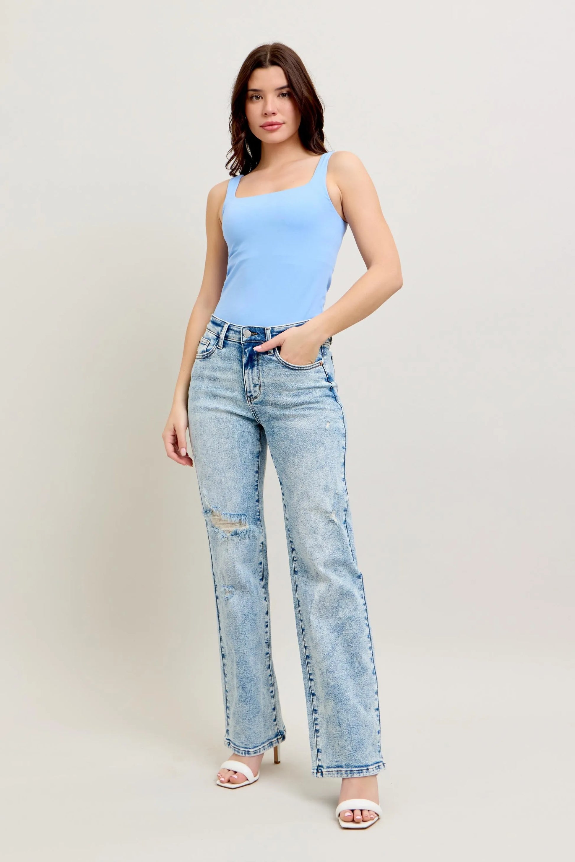 Judy Blue Full Size Hw Mineral Wash Destroy 90's Straight Jeans Plus Size - Premium Women / Jeans & Denim from Trendsi - Just $69.99! Shop now at Handbags Specialist Headquarter