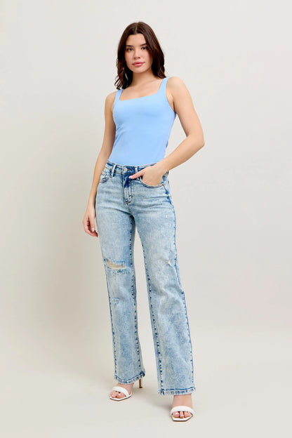 Judy Blue Full Size Hw Mineral Wash Destroy 90's Straight Jeans Plus Size - Premium Women / Jeans & Denim from Trendsi - Just $69.99! Shop now at Handbags Specialist Headquarter