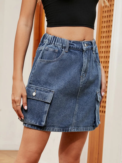 High Waist Denim Skirt - Premium Skirts from Trendsi - Just $40.99! Shop now at Handbags Specialist Headquarter