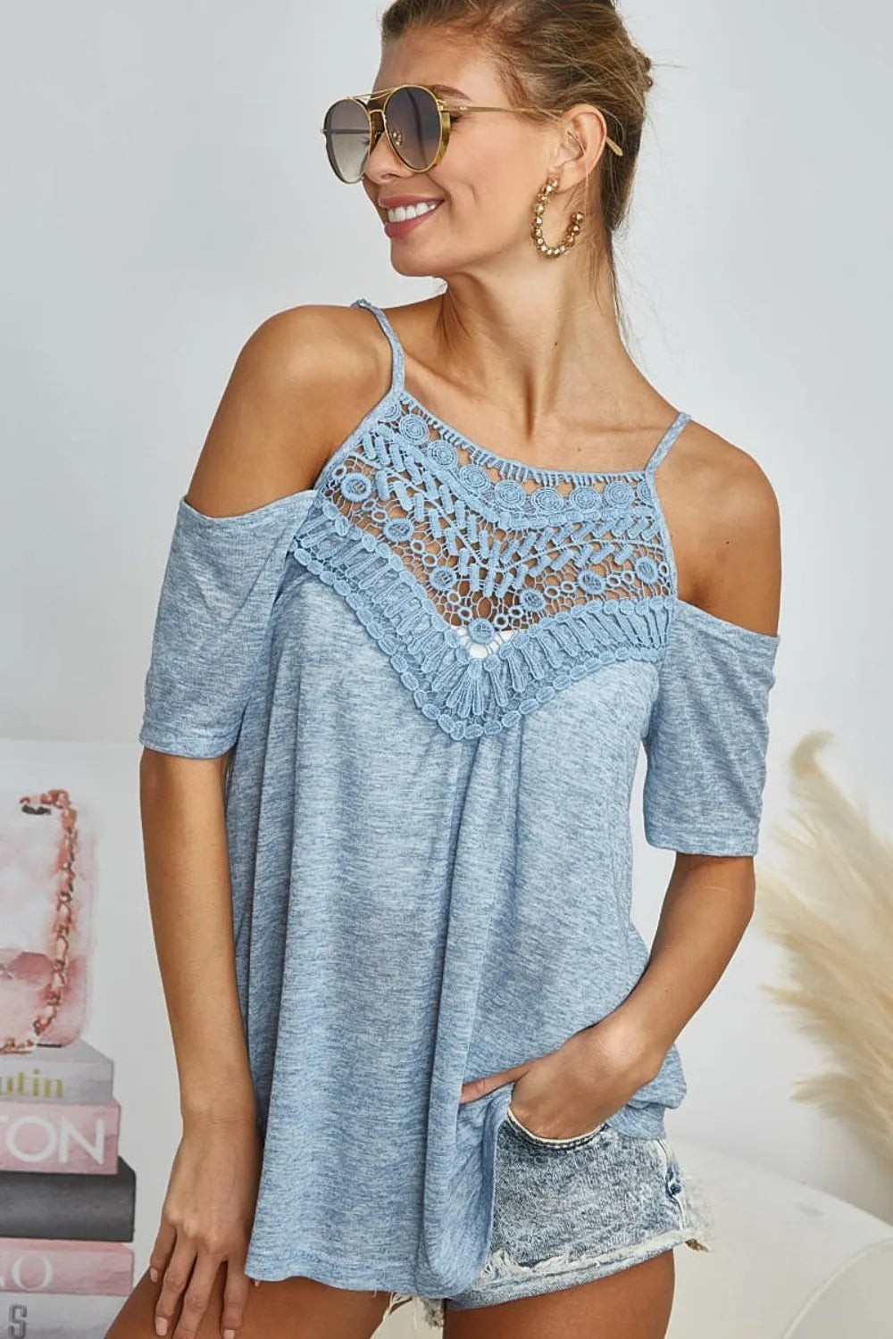 BiBi Front Crochet Lace Adjustable Strap Top - Premium Women / Jeans & Denim from Trendsi - Just $29.68! Shop now at Handbags Specialist Headquarter