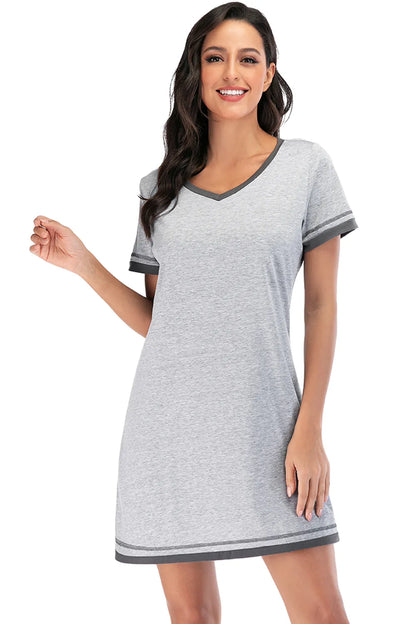 Contrast Trim Short Sleeve Lounge Dress - Premium Sleepwear from Trendsi - Just $26! Shop now at Handbags Specialist Headquarter