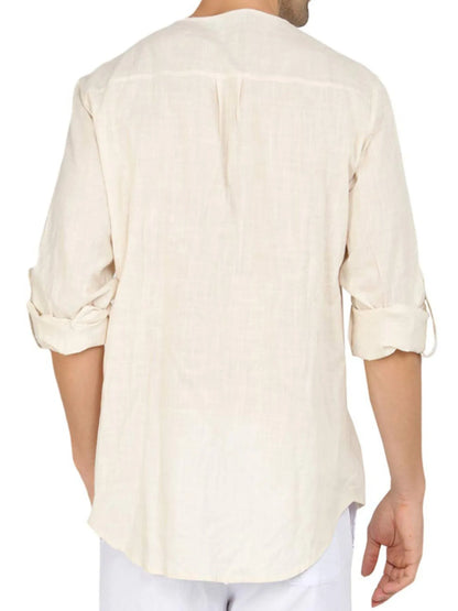 Men's Roll-Up Sleeve Linen Blend Polo Shirt - Premium Men's Polo shirt from Trendsi - Just $24.56! Shop now at Handbags Specialist Headquarter