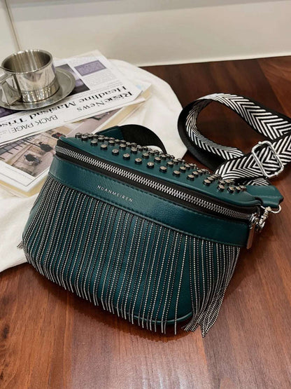 Fringe Studded PU Leather Crossbody Bag - Premium Crossbody Bag from Trendsi - Just $35.99! Shop now at Handbags Specialist Headquarter