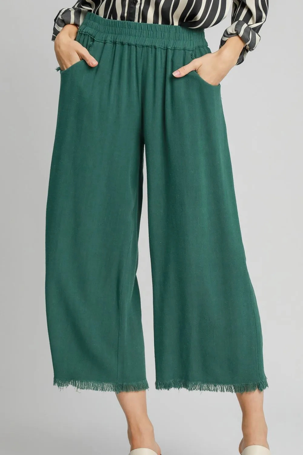 Umgee Full Size Linen Blend Elastic Waistband Wide Leg Pants Plus Size - Premium Dresses from Trendsi - Just $48.99! Shop now at Handbags Specialist Headquarter