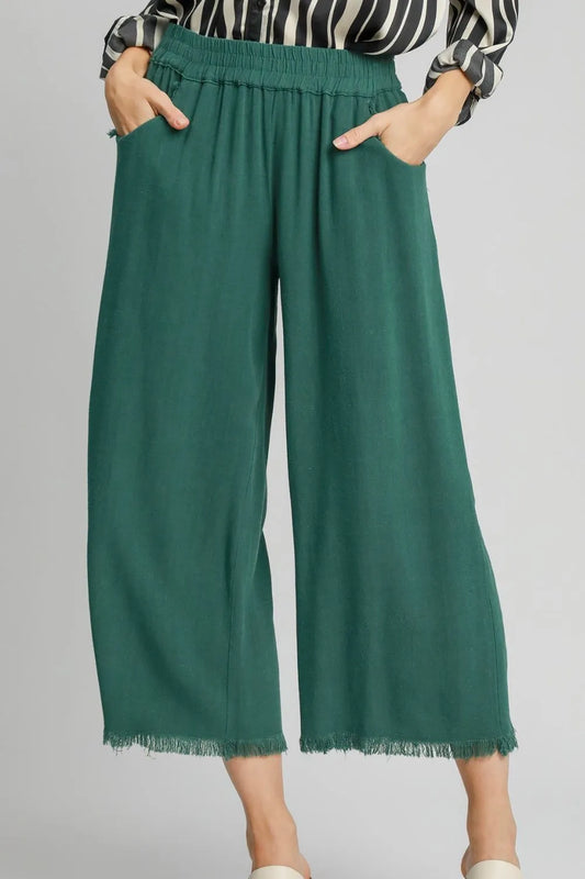 Umgee Full Size Linen Blend Elastic Waistband Wide Leg Pants Plus Size - Premium Dresses from Trendsi - Just $48.99! Shop now at Handbags Specialist Headquarter
