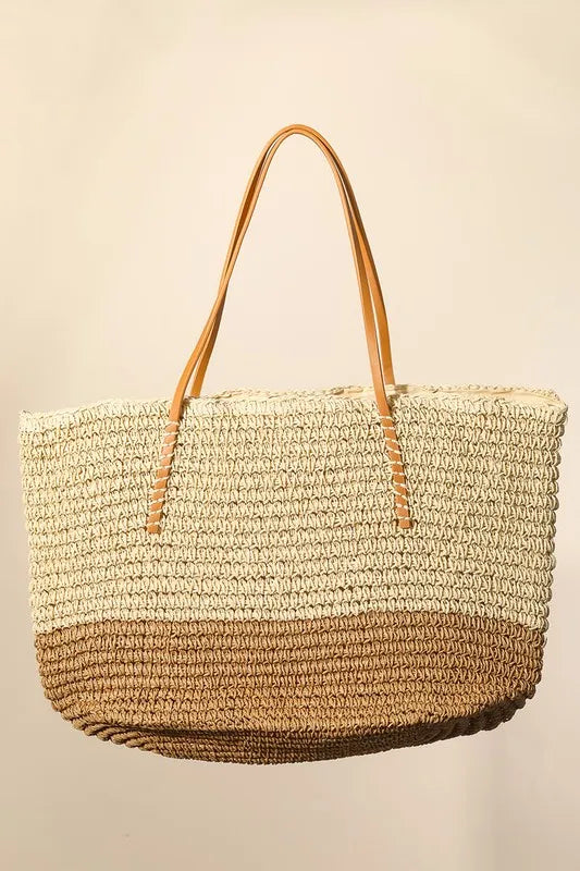 Fame Straw Braided Beach Tote Bag - Premium Tote Bag from Trendsi - Just $41.99! Shop now at Handbags Specialist Headquarter