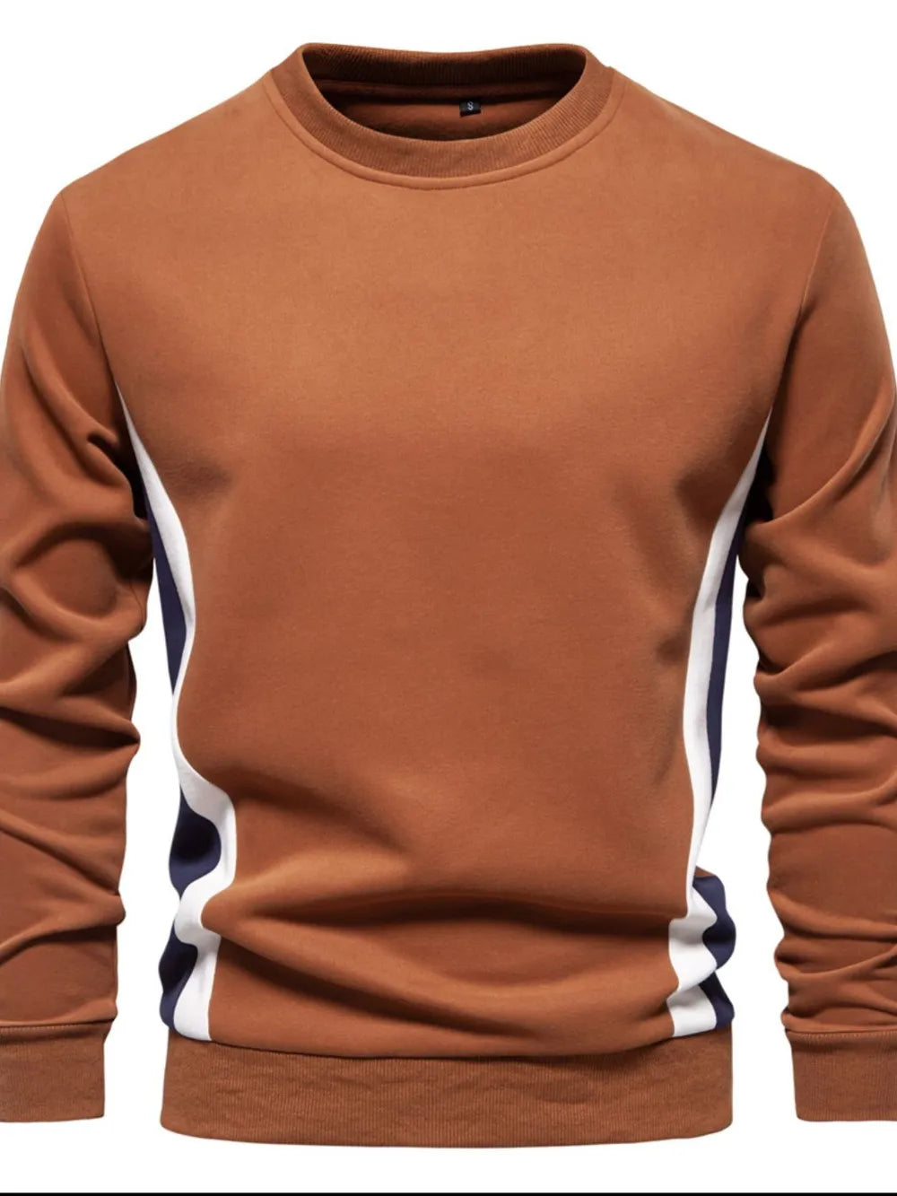 Men's Side Striped Contrast Round Neck Sweatshirt - Premium Men's Sweatshirts from Trendsi - Just $36.54! Shop now at Handbags Specialist Headquarter
