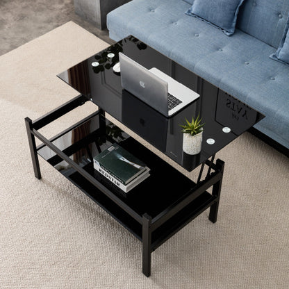 Elevate: Sleek 2-Layer Black Glass Coffee Table
