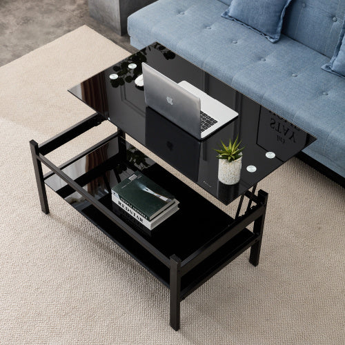 Elevate: Sleek 2-Layer Black Glass Coffee Table