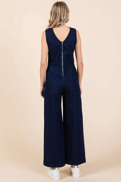 Mittoshop Sleeveless Wide Leg Denim Jumpsuit - Premium Sleepwear from Trendsi - Just $60.99! Shop now at Handbags Specialist Headquarter