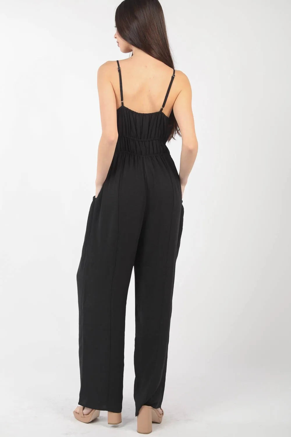 VERY J Pintuck Detail Woven Sleeveless Jumpsuit - Premium Sleepwear from Trendsi - Just $45.99! Shop now at Handbags Specialist Headquarter