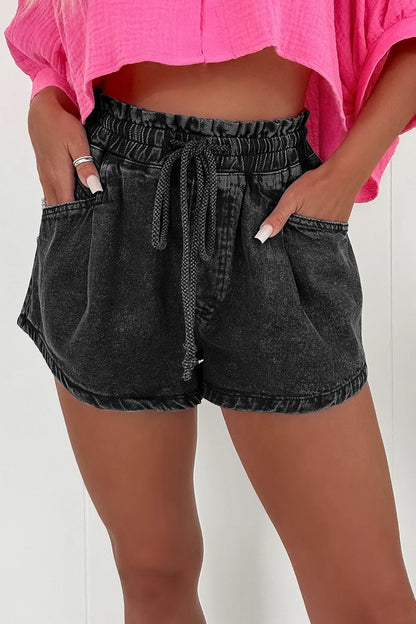 Drawstring High Waist Denim Shorts with Pockets - Premium Women / Jeans & Denim from Trendsi - Just $34.12! Shop now at Handbags Specialist Headquarter