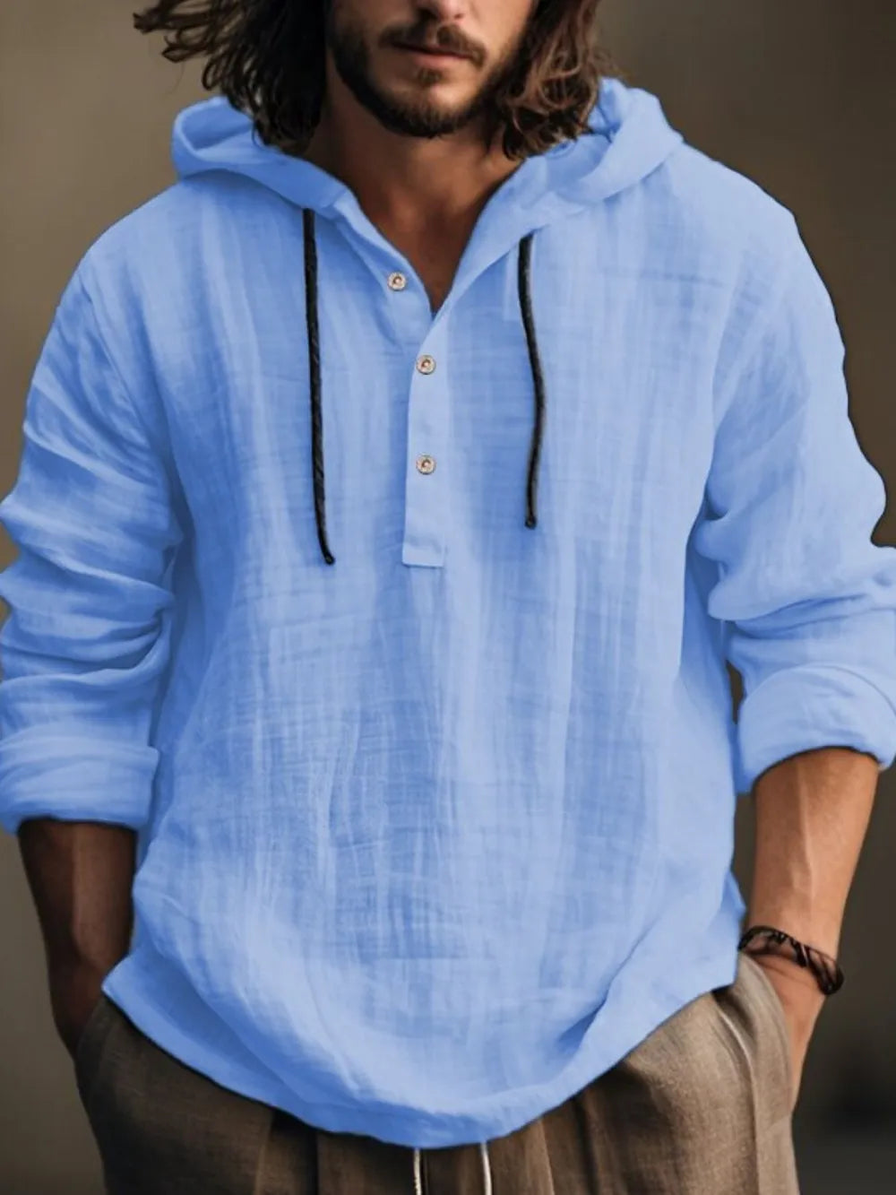 Men's Full Size Half Button Long Sleeve Hoodie - Premium Men's Sweatshirts from Trendsi - Just $28.54! Shop now at Handbags Specialist Headquarter