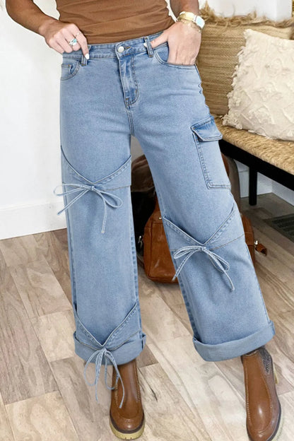 Bowknot Decor Cargo Jeans - Premium Women / Jeans & Denim from Trendsi - Just $56.70! Shop now at Handbags Specialist Headquarter