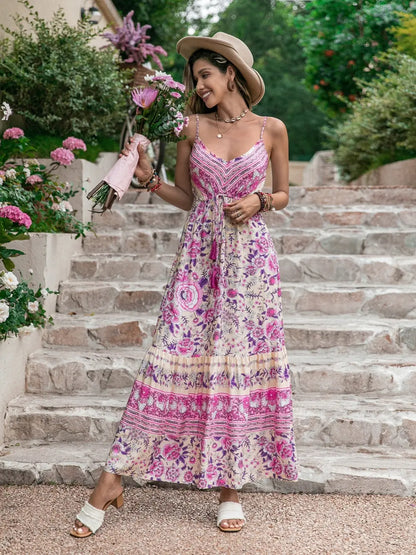 Tassel Printed V-Neck Maxi Dress - Premium Maxi Dress from Trendsi - Just $35.99! Shop now at Handbags Specialist Headquarter