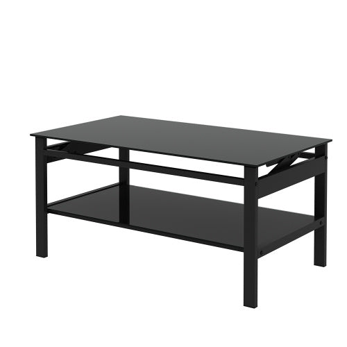 Elevate: Sleek 2-Layer Black Glass Coffee Table