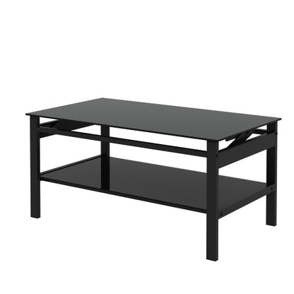 Elevate: Sleek 2-Layer Black Glass Coffee Table