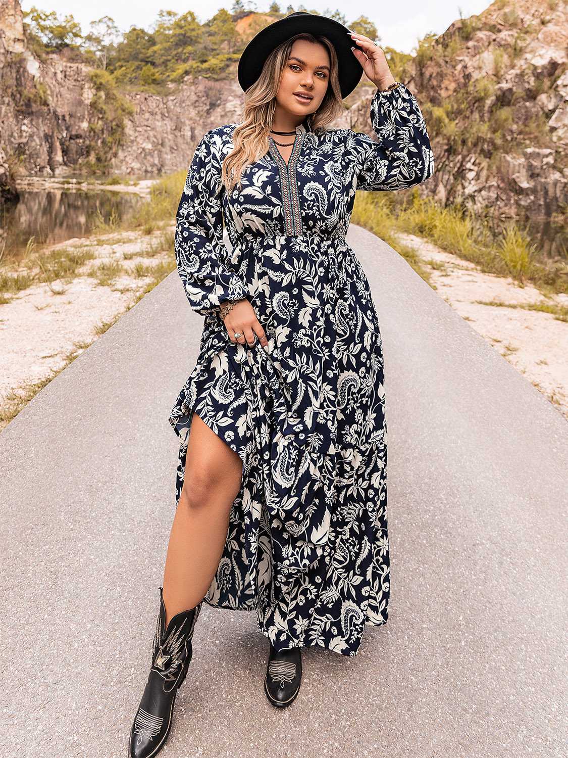 Plus Size Long Sleeve Maxi Dress - Premium Dresses from Trendsi - Just $51.99! Shop now at Handbags Specialist Headquarter