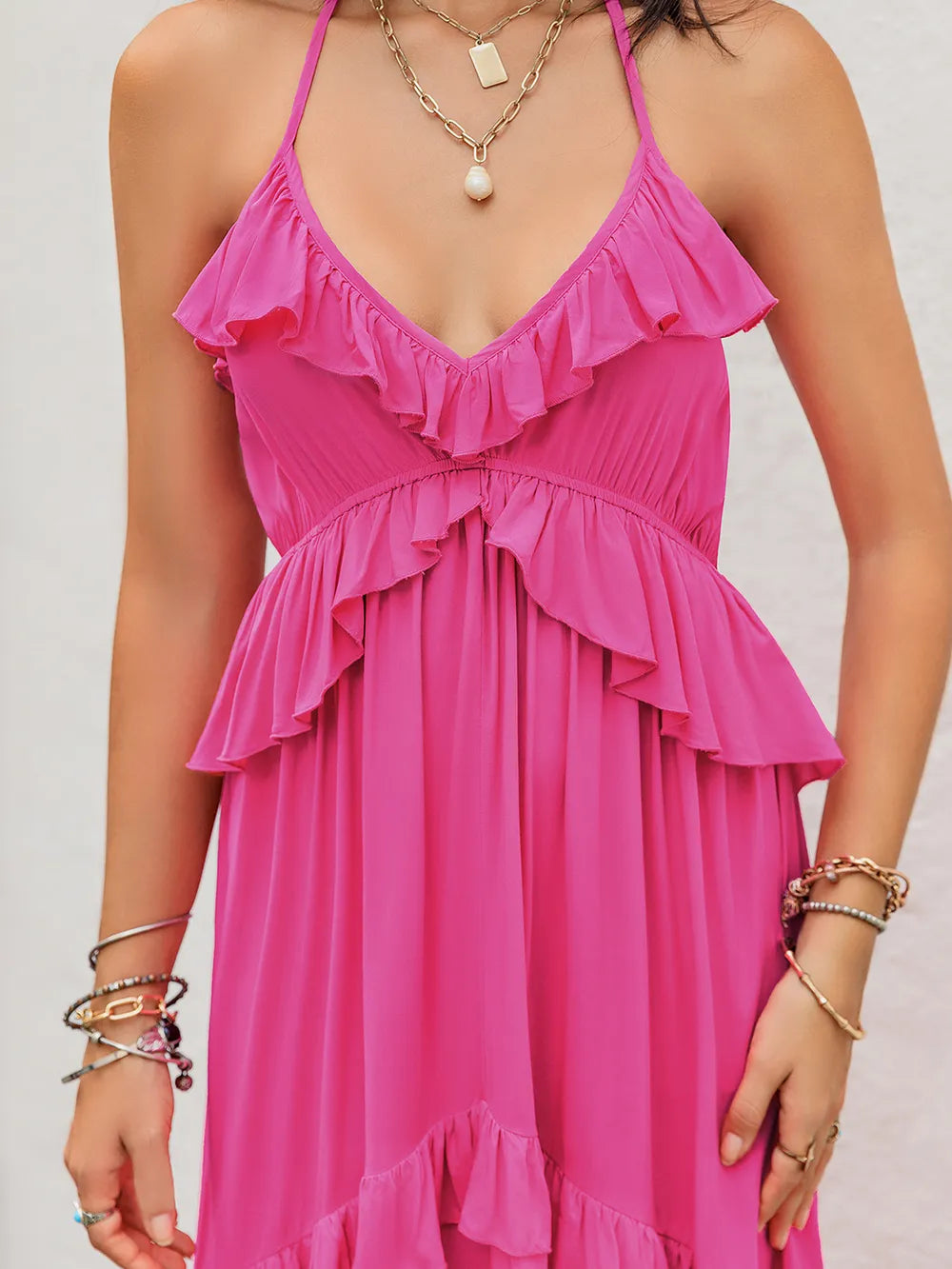 Ruffled Halter Neck Maxi Dress - Premium Maxi Dress from Trendsi - Just $38.99! Shop now at Handbags Specialist Headquarter
