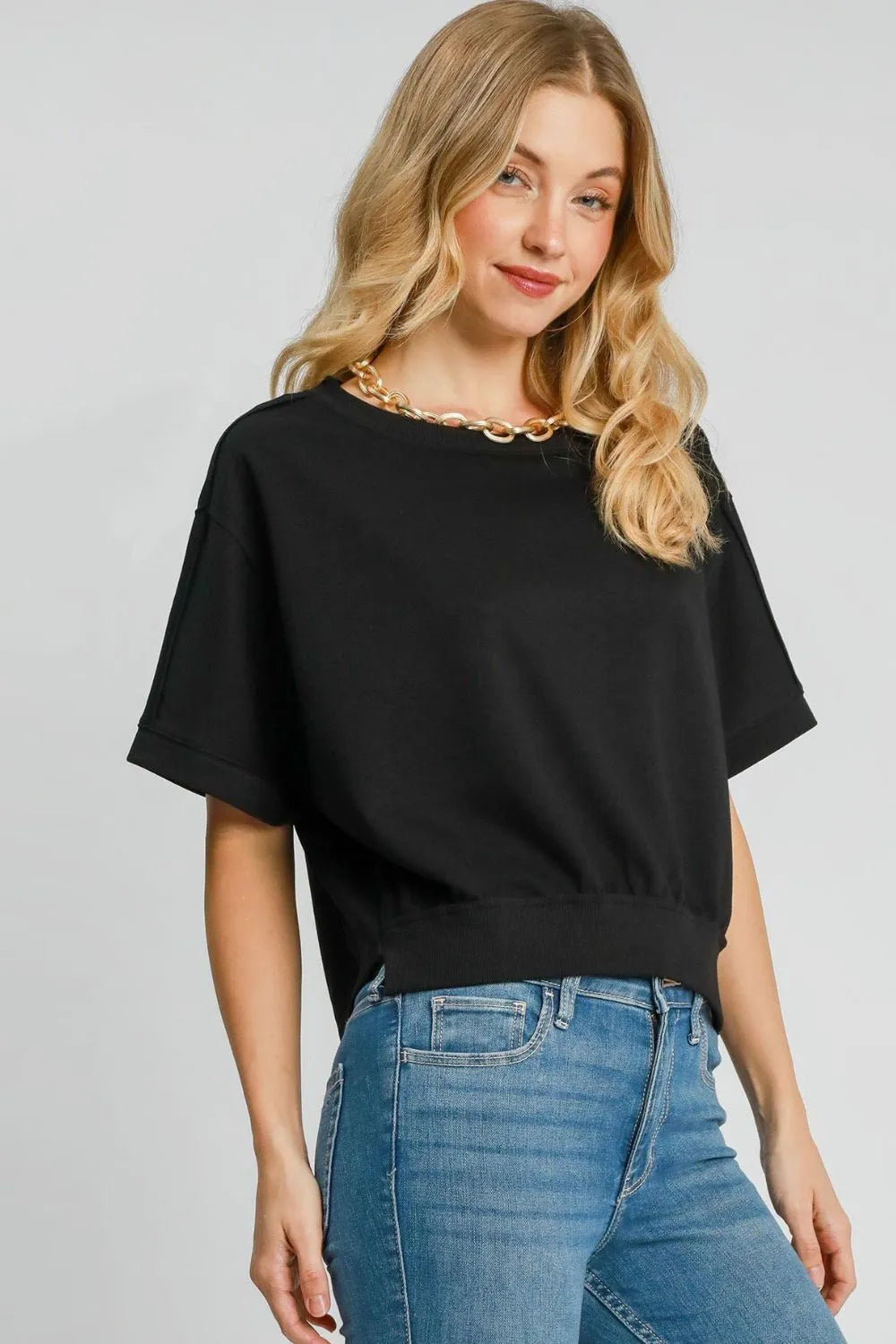 Umgee Full Size Lightweight Cropped Sweatshirt Plus Size - Premium Dresses from Trendsi - Just $44.99! Shop now at Handbags Specialist Headquarter