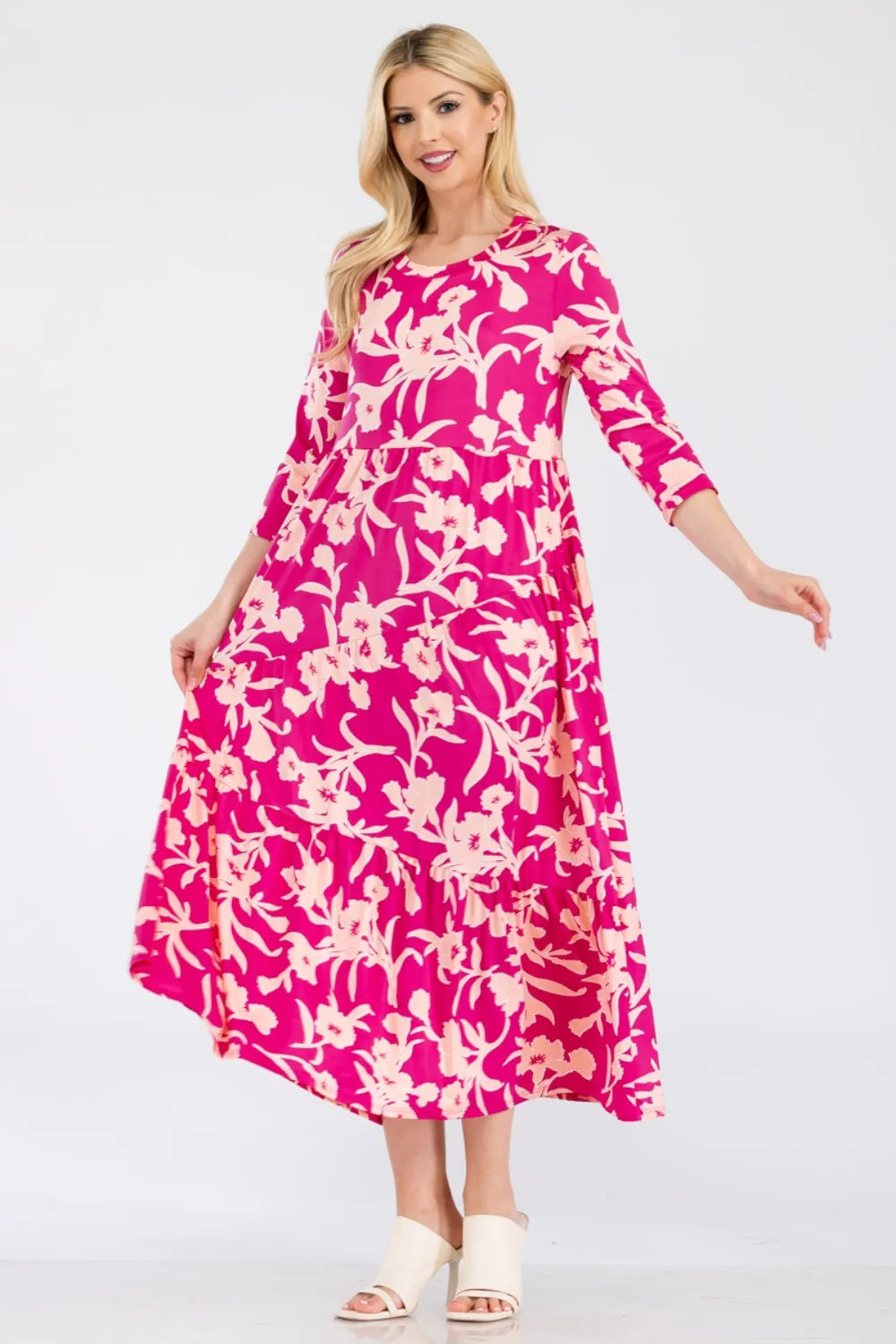 Celeste Full Size Floral Round Neck Ruffle Hem Dress - Premium Dresses from Trendsi - Just $50.99! Shop now at Handbags Specialist Headquarter