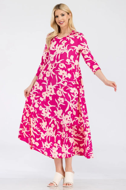 Celeste Full Size Floral Round Neck Ruffle Hem Dress - Premium Dresses from Trendsi - Just $50.99! Shop now at Handbags Specialist Headquarter