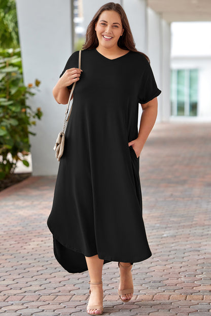 Plus Size V-Neck Short Sleeve Maxi Dress - Premium Dresses from Trendsi - Just $51.99! Shop now at Handbags Specialist Headquarter