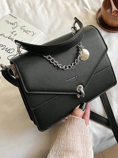 Chain PU Leather Detachable Shoulder Strap Handbag - Premium handbags from Trendsi - Just $31.99! Shop now at Handbags Specialist Headquarter