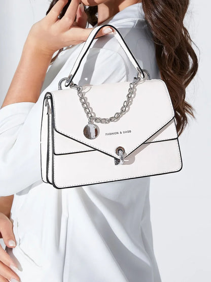 Chain PU Leather Detachable Shoulder Strap Handbag - Premium handbags from Trendsi - Just $31.99! Shop now at Handbags Specialist Headquarter