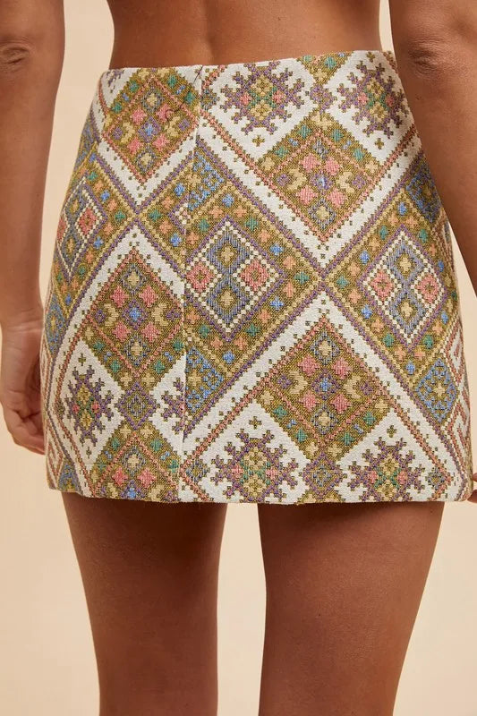 Annie Wear Ethic Woven Jacquard Wrap Mini Skirt - Premium Skirts from Trendsi - Just $40.99! Shop now at Handbags Specialist Headquarter