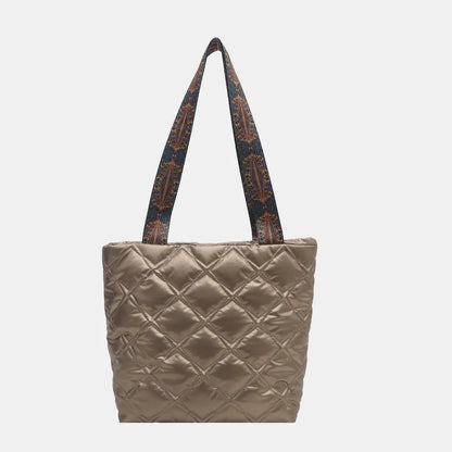PU Leather Printed Strap Quilted Handbag - Premium Tote Bag from Trendsi - Just $27.99! Shop now at Handbags Specialist Headquarter