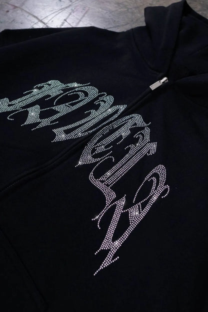 Men's Rhinestone Letter Zip Up Long Sleeve Hoodie - Premium Men's Sweatshirts from Trendsi - Just $31.02! Shop now at Handbags Specialist Headquarter