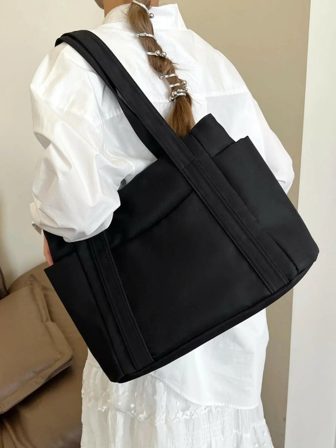 Oxford Cloth Tote Bag with Zipper - Premium Tote Bag from Trendsi - Just $25.64! Shop now at Handbags Specialist Headquarter