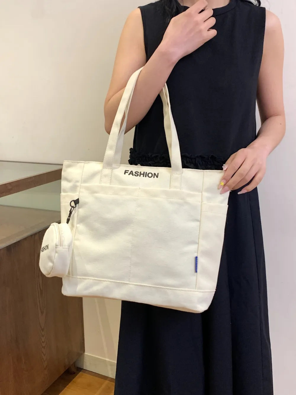 Canvas Tote Bag with Pouch - Premium Tote Bag from Trendsi - Just $39.99! Shop now at Handbags Specialist Headquarter