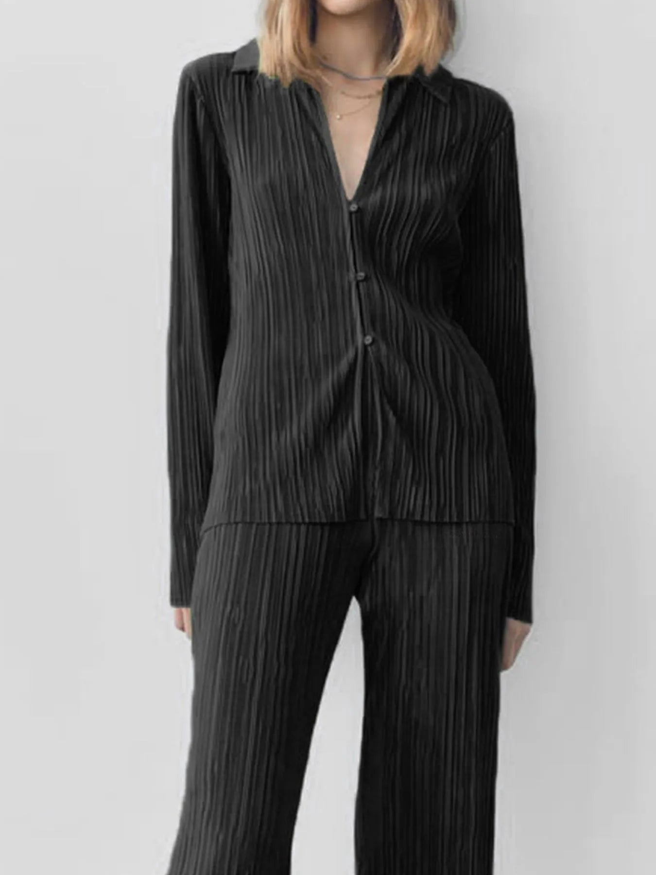 Texture Long Sleeve Top and Pants Lounge Set - Premium Sleepwear from Trendsi - Just $54.99! Shop now at Handbags Specialist Headquarter