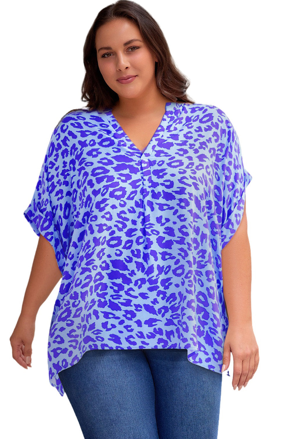 Plus Size Printed Notched Neck Half Sleeve Top - Premium Plus Size Shirts from Trendsi - Just $28! Shop now at Handbags Specialist Headquarter