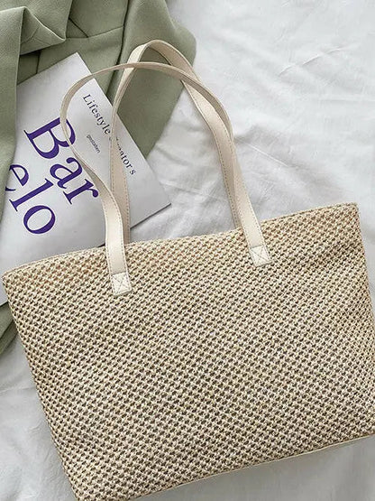 Solid Color Woven Tote Bag - Premium Tote Bag from Trendsi - Just $35.99! Shop now at Handbags Specialist Headquarter