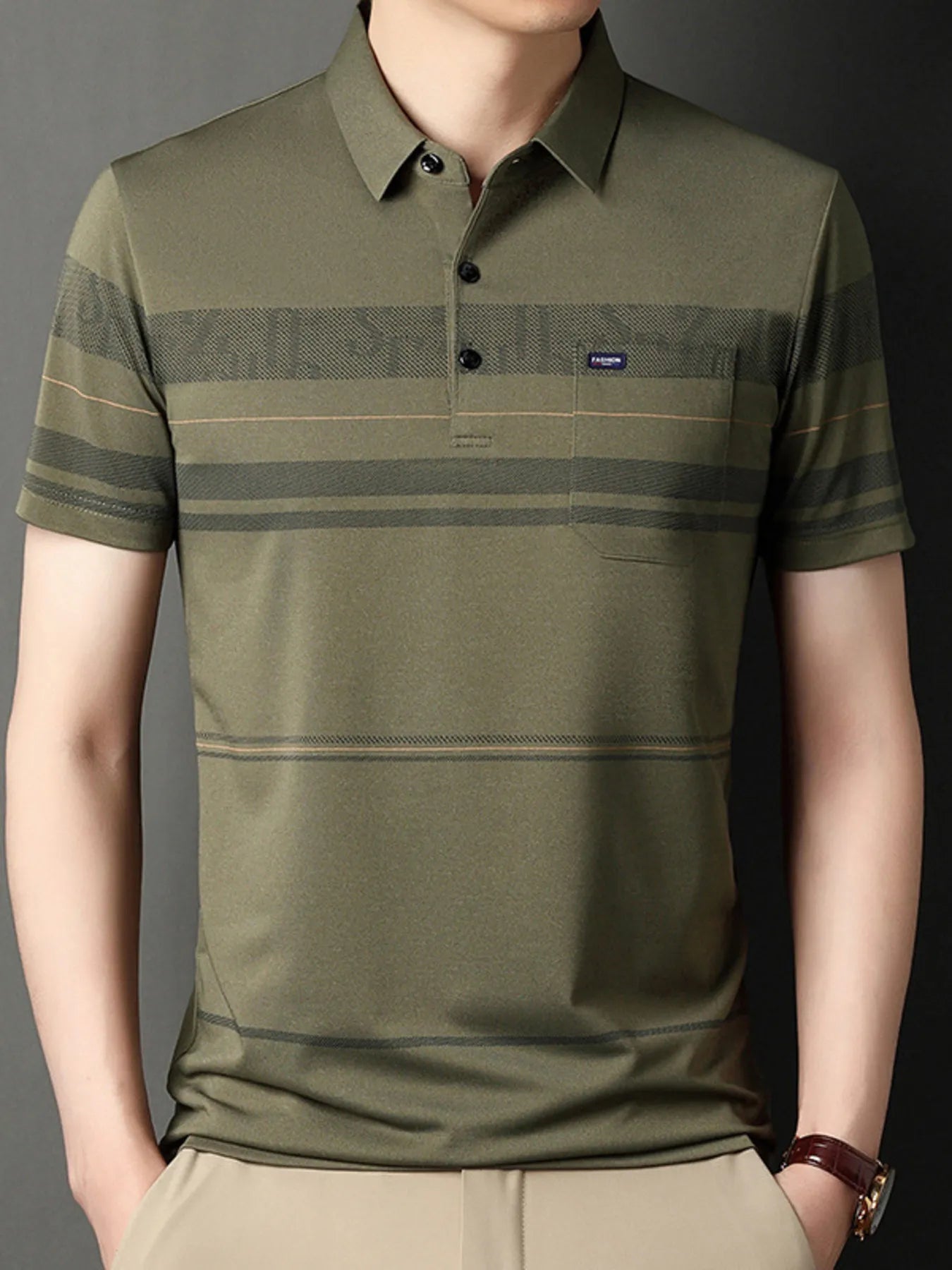 Men's Plus Size Classic Striped Business Casual Polo Shirt - Premium Men's Polo shirt from Trendsi - Just $33.99! Shop now at Handbags Specialist Headquarter