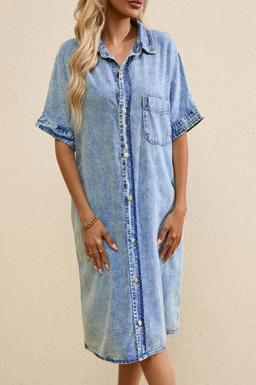 Oversized Button Down Denim Shirt Dress - Premium Women / Jeans & Denim from Trendsi - Just $65.94! Shop now at Handbags Specialist Headquarter