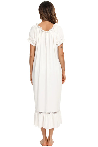 Lace Detail Short Sleeve Lounge Dress - Premium Sleepwear from Trendsi - Just $29! Shop now at Handbags Specialist Headquarter