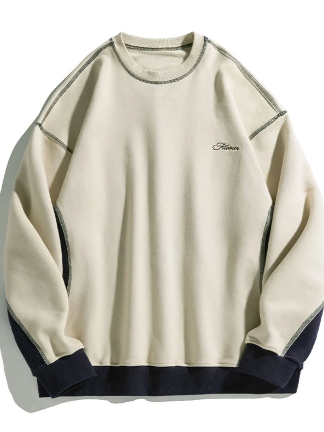 Men's Contrast Round Neck Drop Shoulder Sweatshirt - Premium Men's Sweatshirts from Trendsi - Just $47.38! Shop now at Handbags Specialist Headquarter