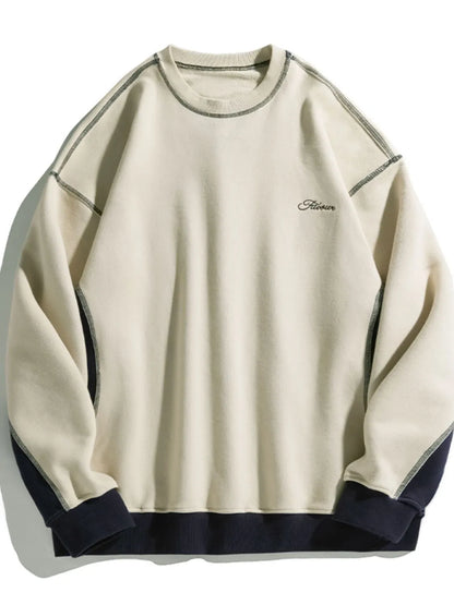 Men's Contrast Round Neck Drop Shoulder Sweatshirt - Premium Men's Sweatshirts from Trendsi - Just $47.38! Shop now at Handbags Specialist Headquarter