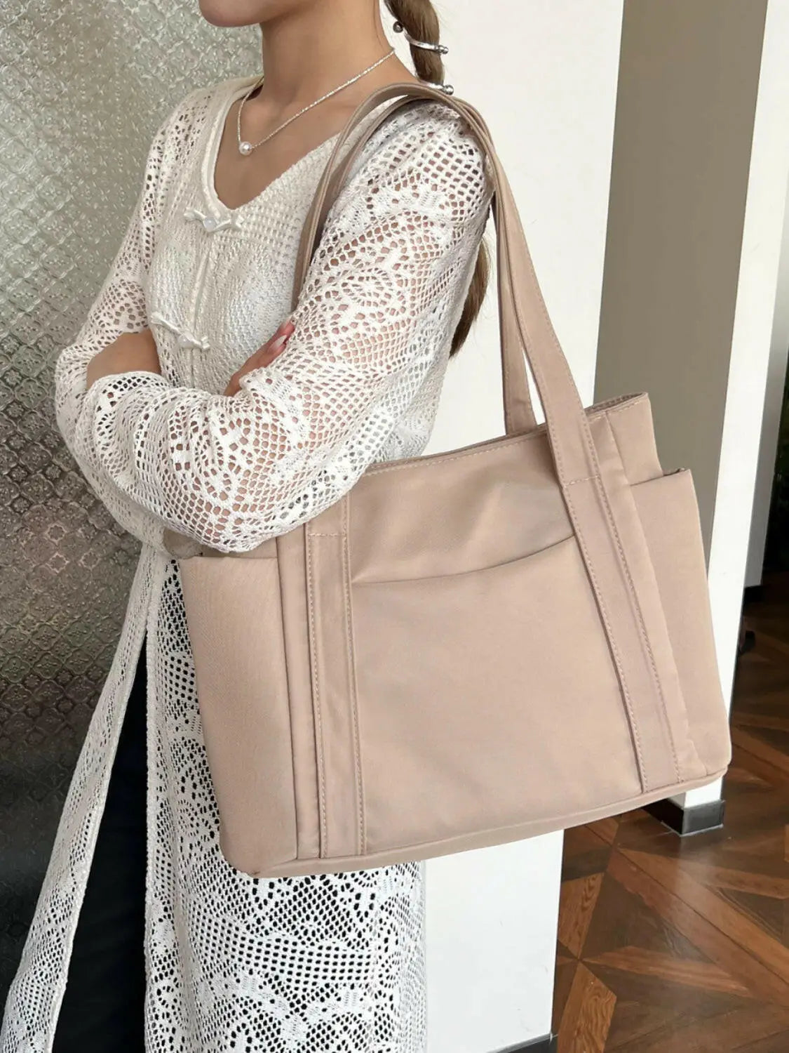 Oxford Cloth Tote Bag with Zipper - Premium Tote Bag from Trendsi - Just $25.64! Shop now at Handbags Specialist Headquarter