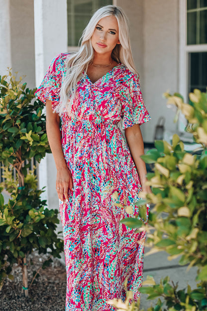 Multicolored V-Neck Maxi Dress - Premium Maxi Dress from Trendsi - Just $38.99! Shop now at Handbags Specialist Headquarter